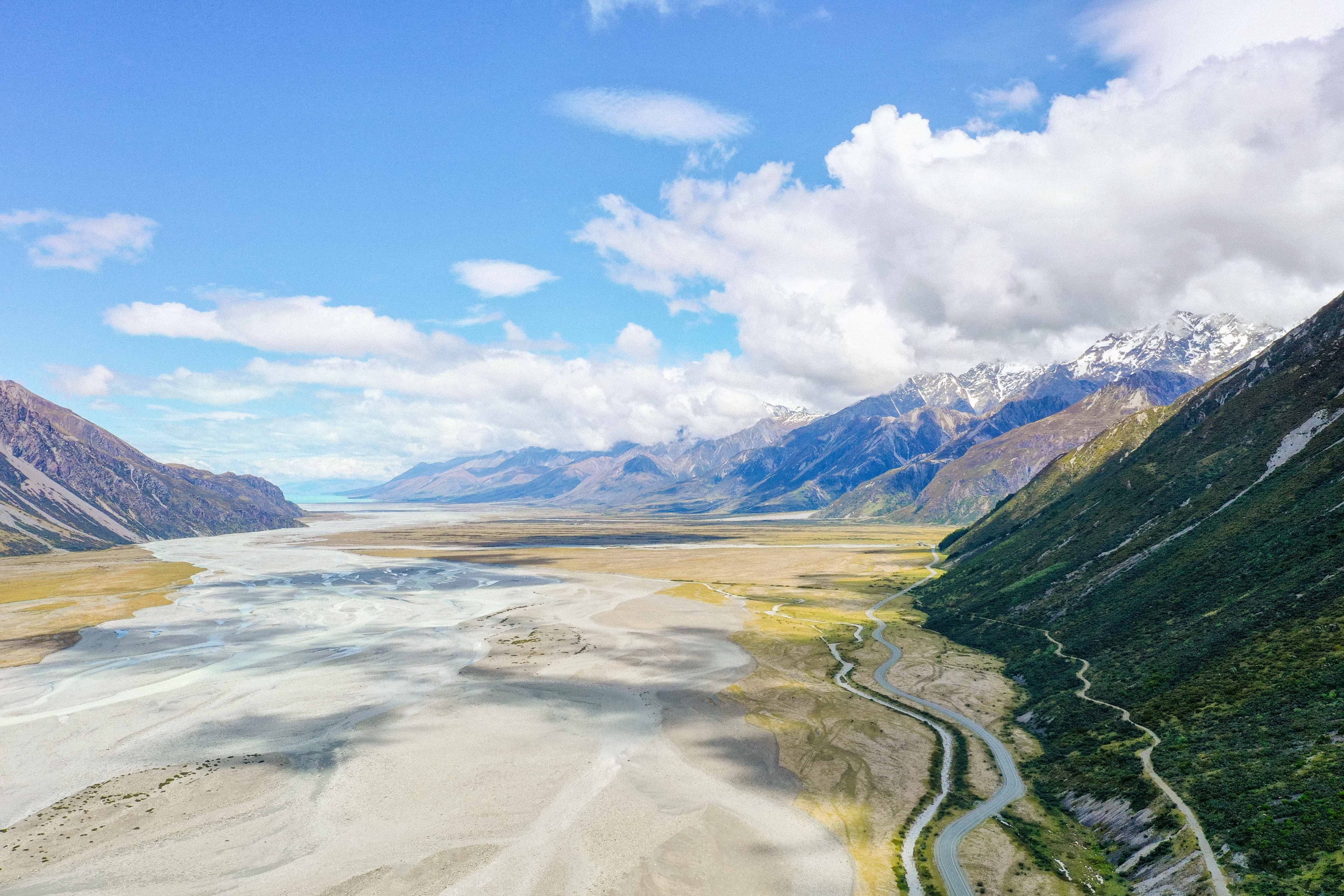 Braided river running through the Southern Alps
