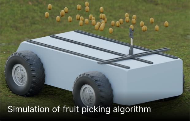 The harvesting robot tested in a 3D simulation